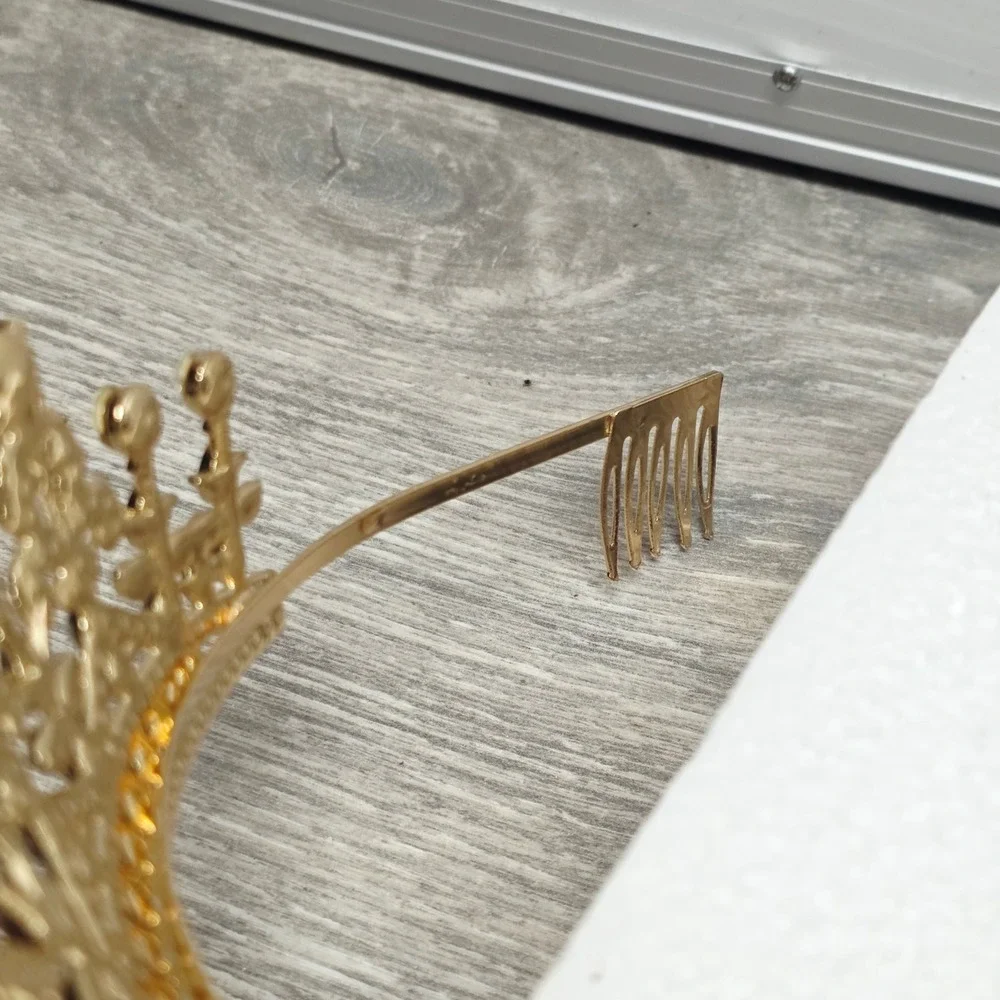 Gold Rhinestone Fleur-de-Lis Tiara Crown Bridal Pageant Wedding Headpiece